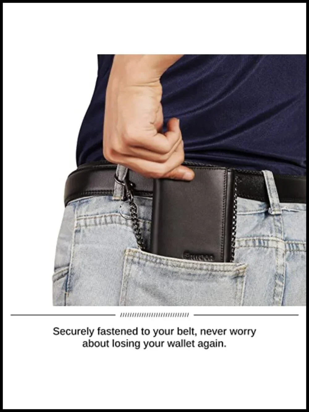Genuine Leather Trifold Wallet with Chain RFID Blocking Anti-Theft for Men